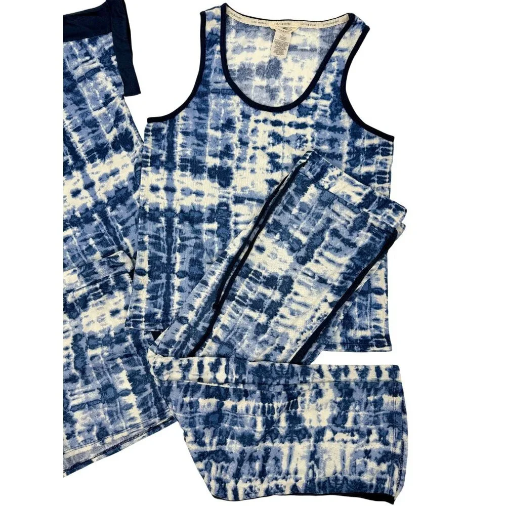 Lucky Brand 4-Piece Blue Tie Dye Lounge Set w/Tank Top, T-shirt, Shorts & Pants